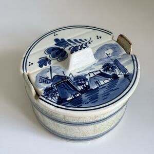 VINTAGE DELFT BLUE RAM SMALL COVERAGE‎ CONDIMENT With Lid 4" T67